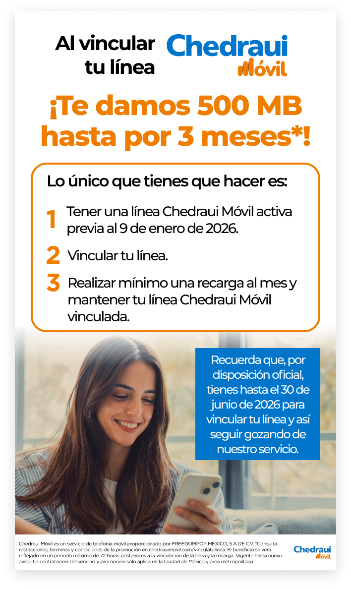 500 MB - Al vincular tu línea te damos 500 MB hasta por 3 meses